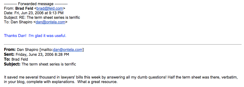 First Email Between Shapiro and Feld