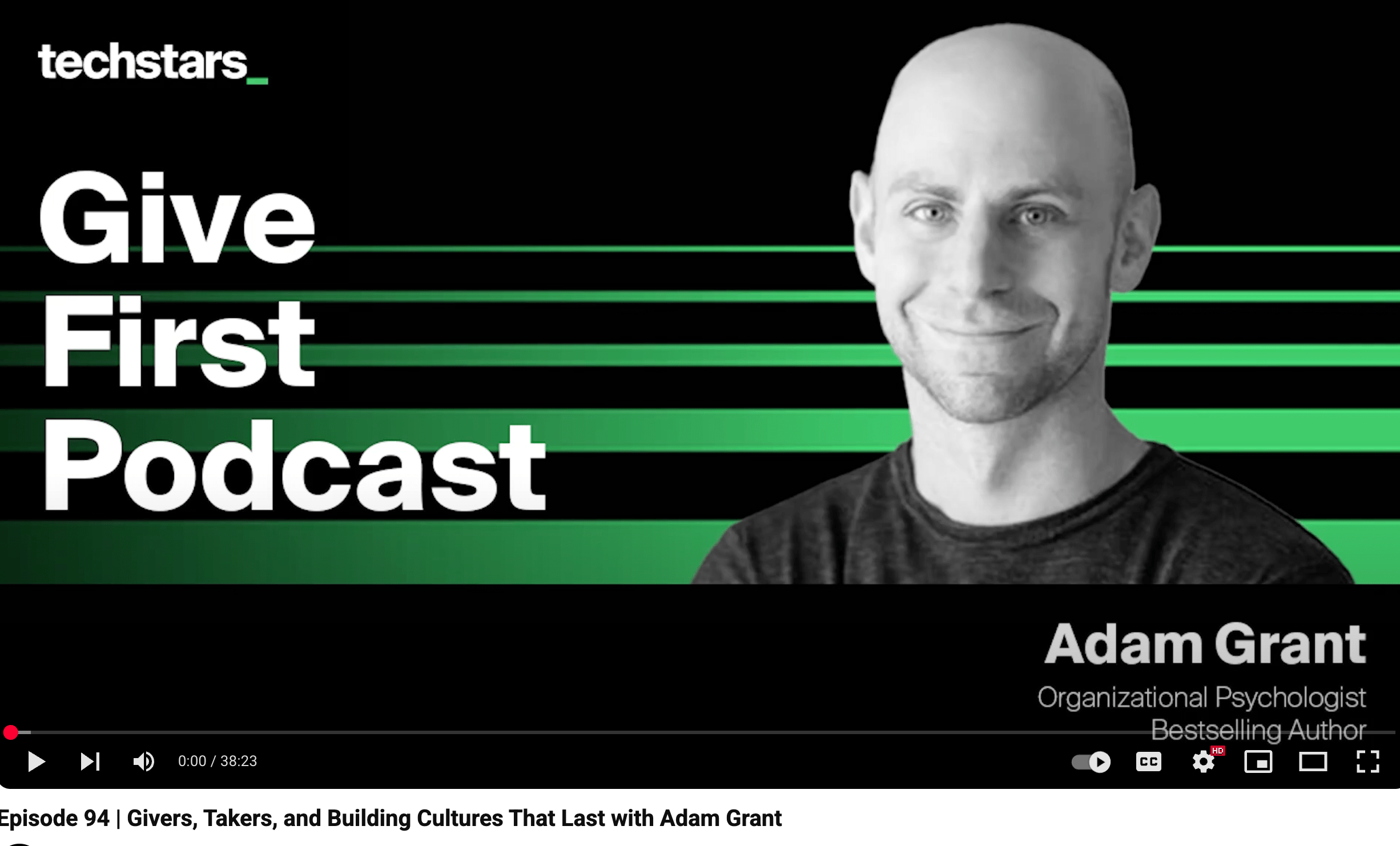 Podcast cover image featuring Adam Grant, an organizational psychologist and bestselling author, promoting the &lsquo;Give First&rsquo; episode.