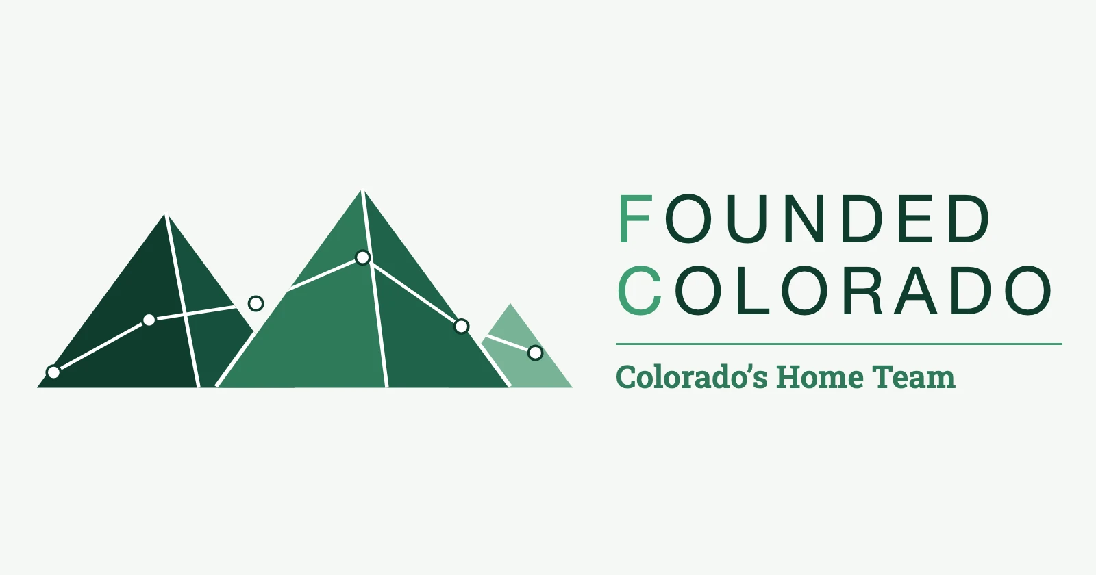 The Founded Colorado logo - three green mountains crossed by a constellation line, with the tagline Colorado's Home Team